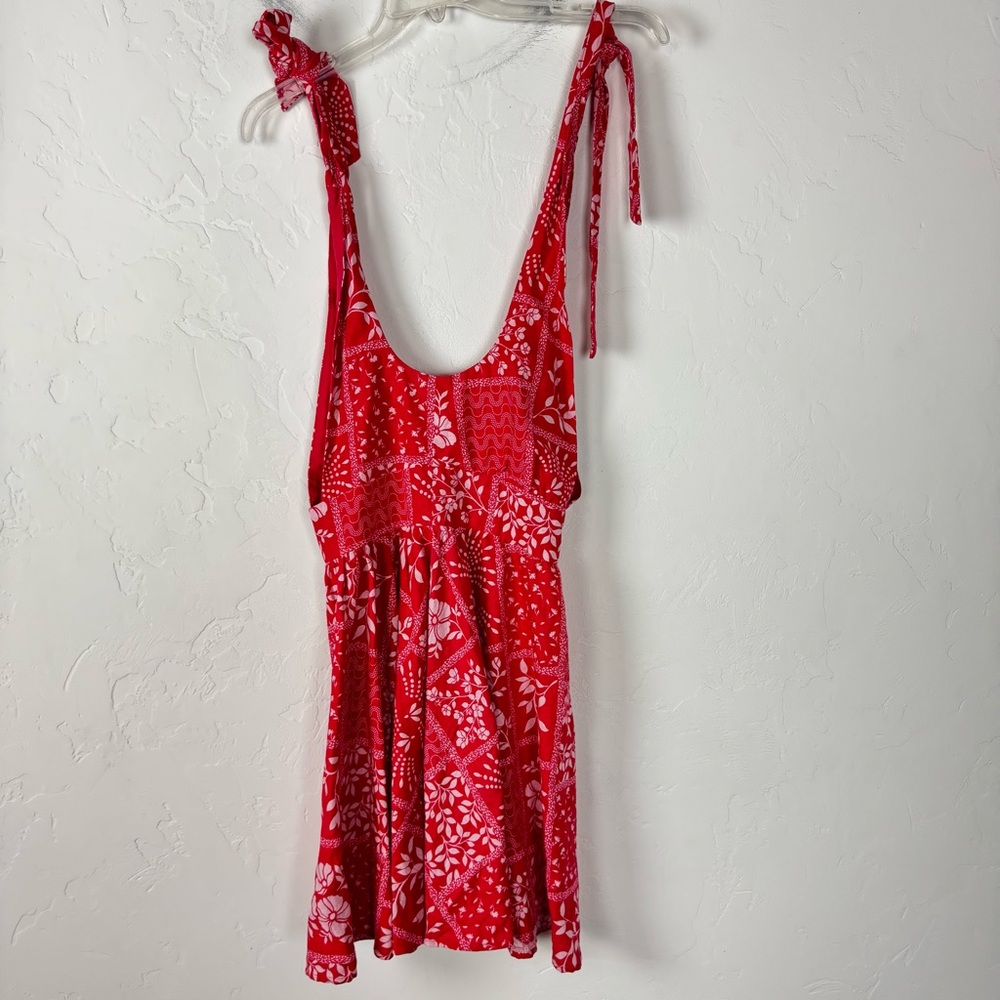 House of Harlow 1960 Dress Mini Sundress Printed Bandana Floral Red‎ White Linen